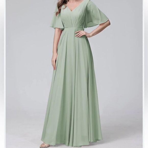 Lacería A-Line V-Neck Half Sleeves Long Chiffon with pockets - Picture 1 of 13